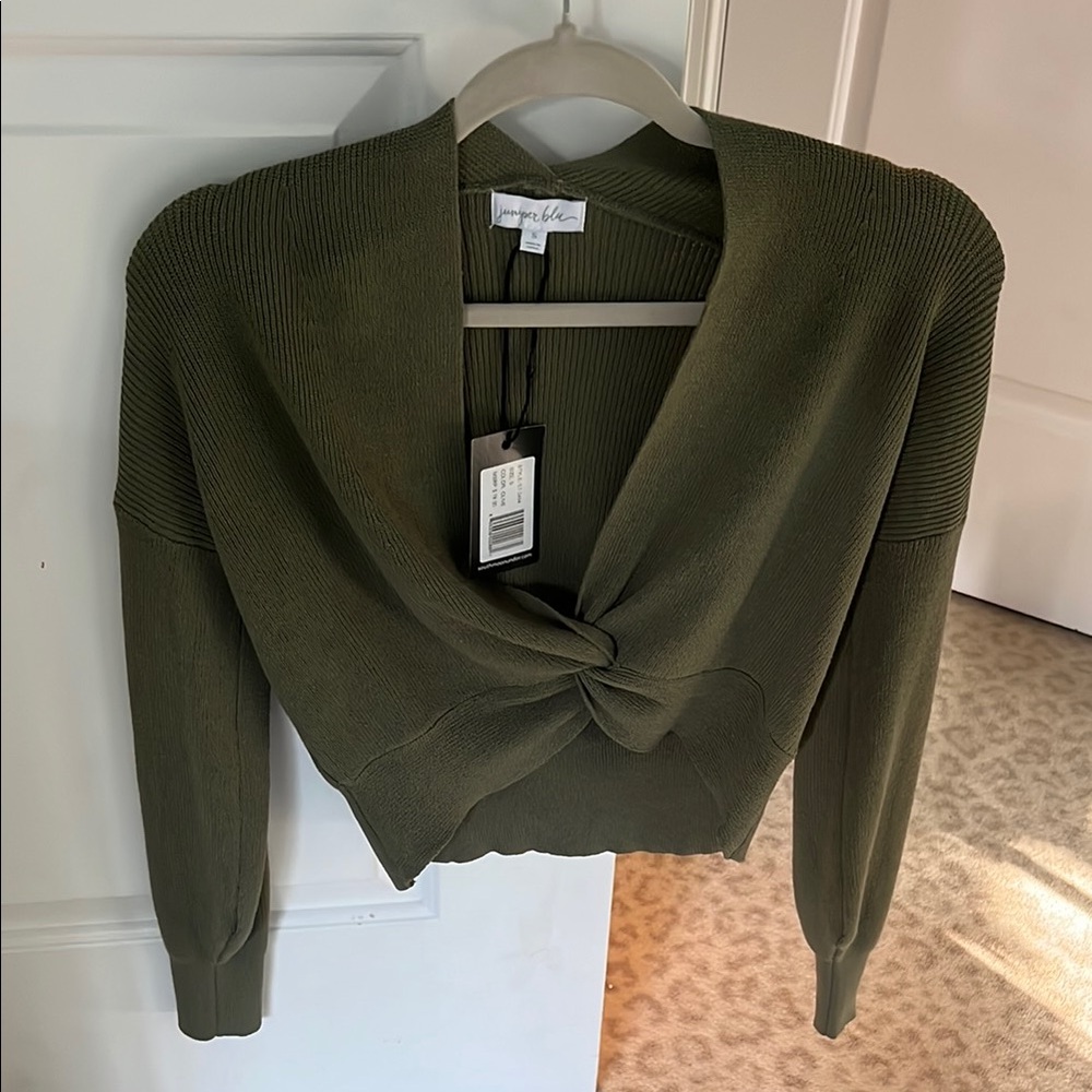 South Moon Under Green V-Neck Sweater with Twisted Front